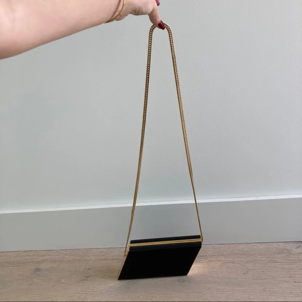 Saint Laurent Diagonal Leather Minaudière Clutch Black Gold - Picture 6 of 16